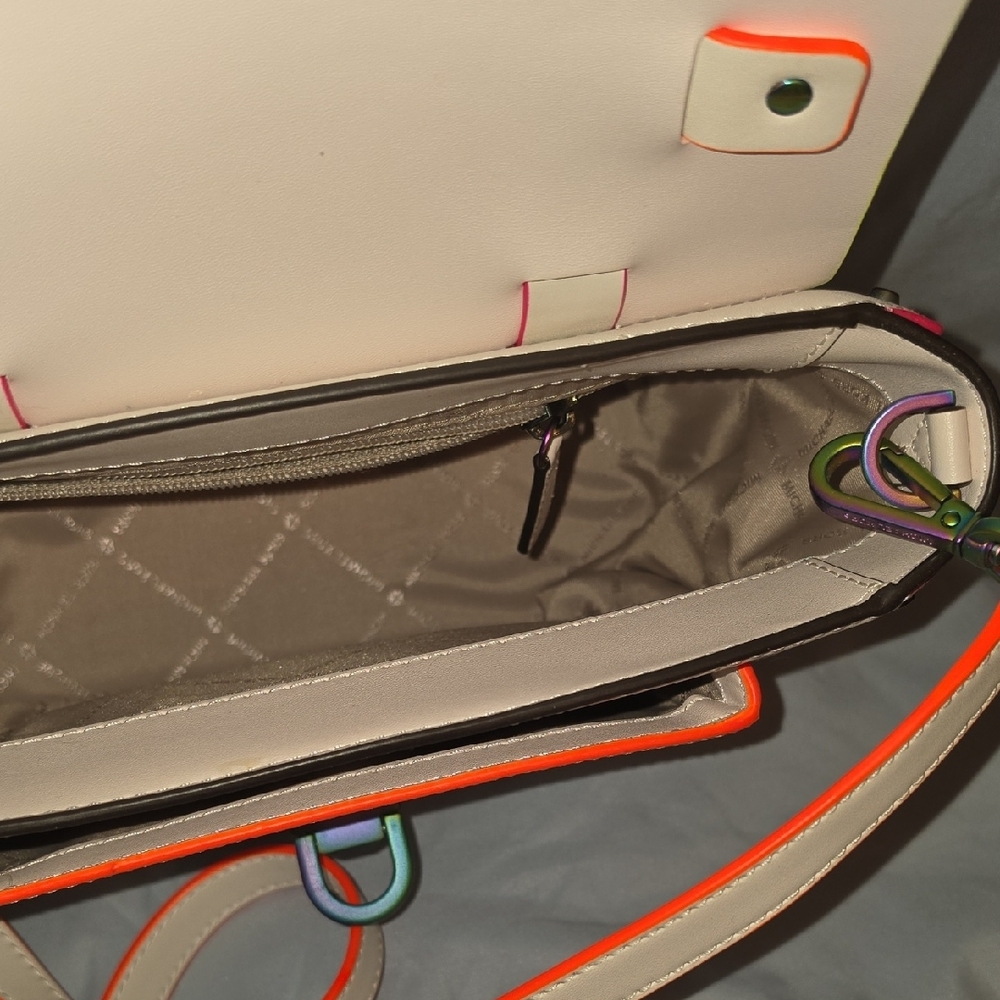 Michael Kors White Satchel with Neon Orange & Pink Trim - Picture 4 of 9